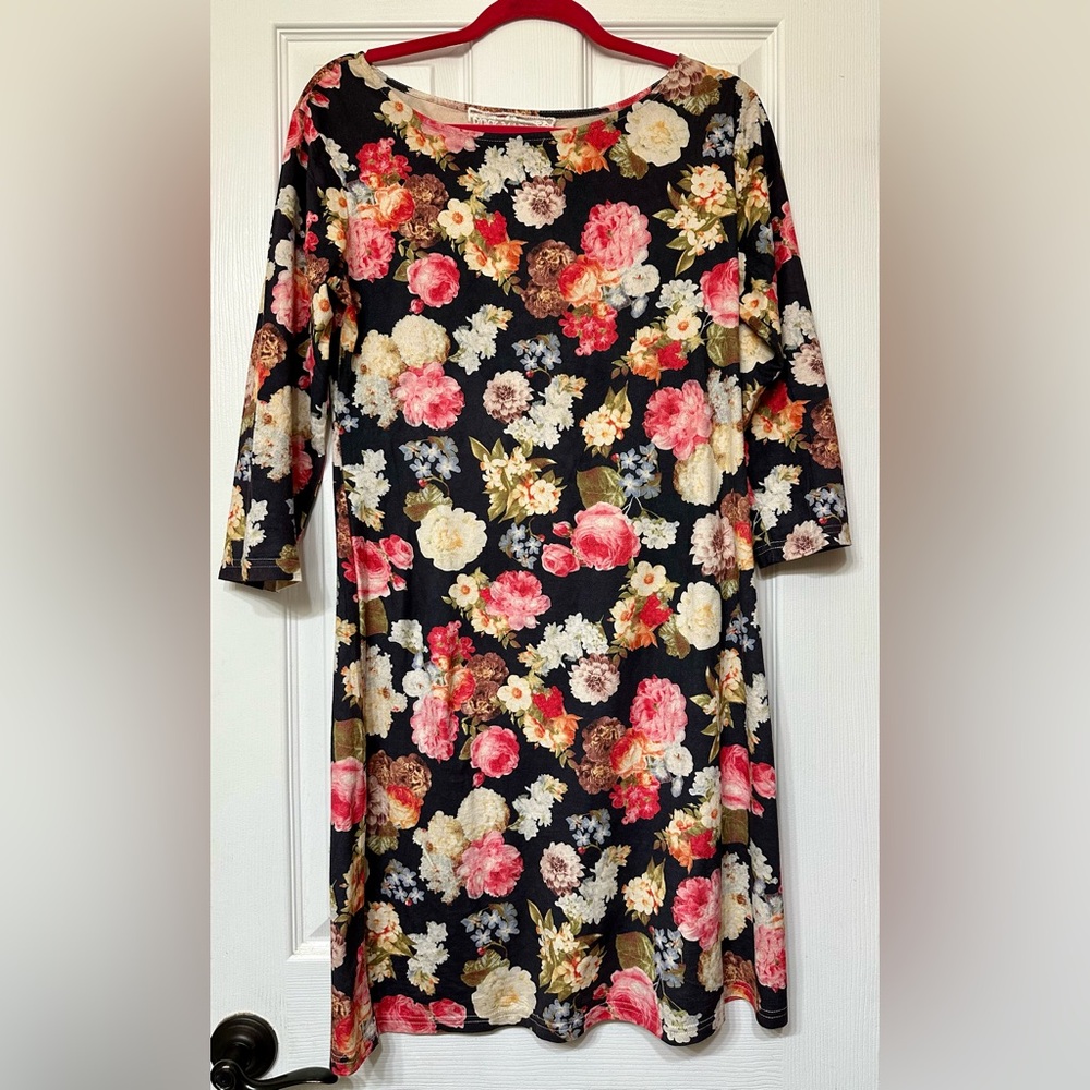 Pink Martini Black Roses Floral Print Sheath Mini Dress Large